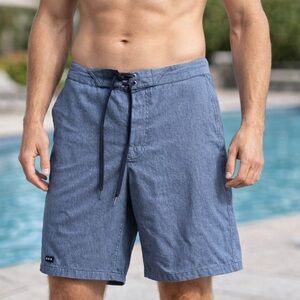 John Varvatos Mens Blue Swim Shorts with Zip Pocket 33